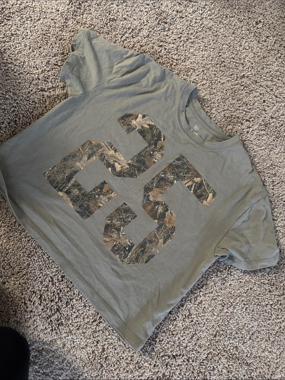 Olive Green Crop Top with Camouflage Graphic